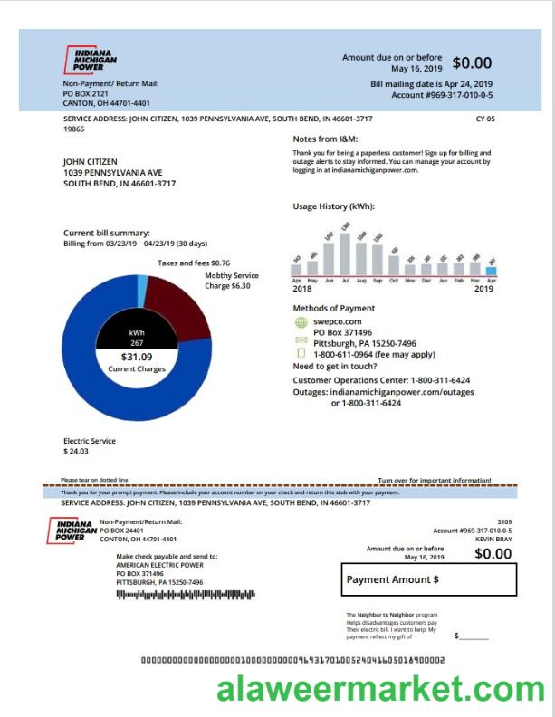 USA Michigan electricity utility bill template in Word and PDF format